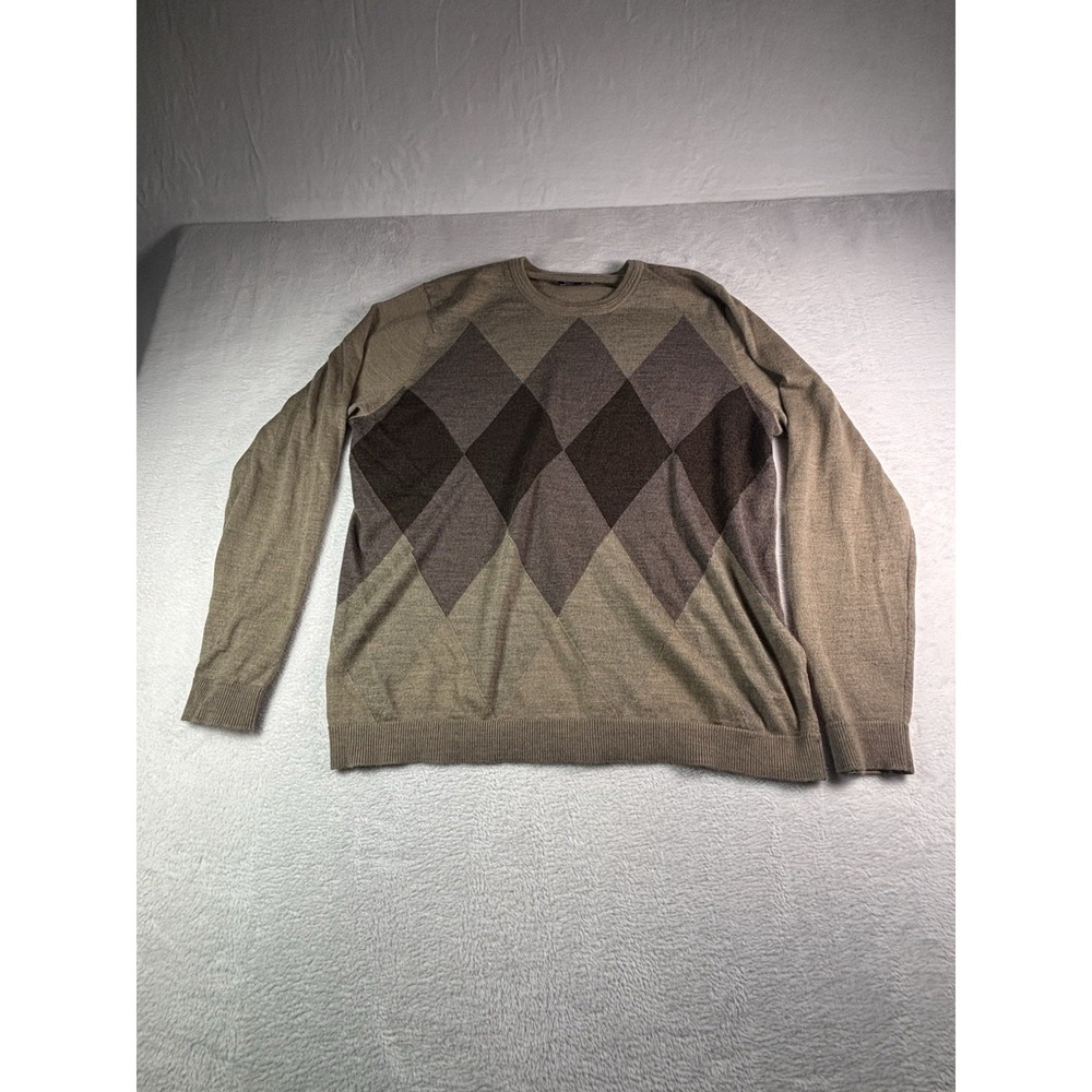 APT 9 Sweater Men's XL Brown Argyle Front Long Sleeve Casual Pull Over Sweater